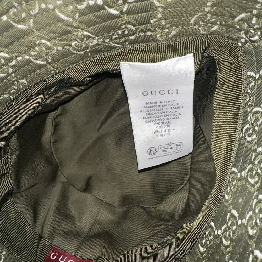 New Gucci GG Logo Olive Green Bucket Hat Size Small